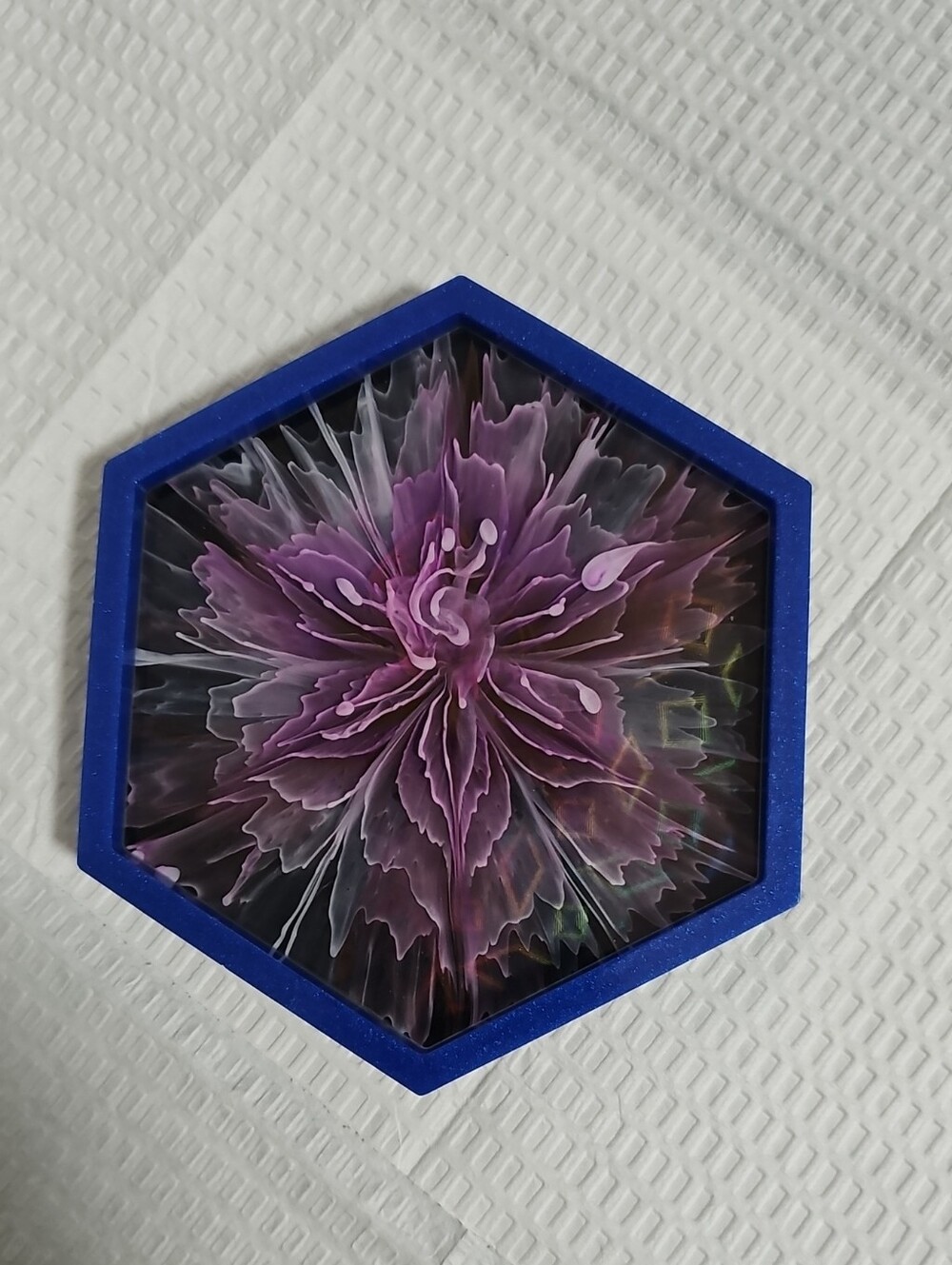 Handcrafted Hexagon Trinket Or Coaster Purple Floral Resin